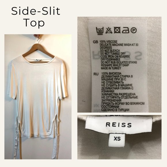 Reiss Relaxed Fit T-Shirt Side Slit with Ties White Top, XSmall - Picture 2 of 4